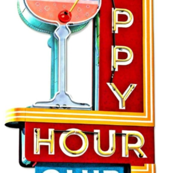 18" Happy Hour Club drink nostalgic gift Neon Style in USA Steel Sign AD Bar - Picture 2 of 4